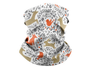 Polyester neck gaiter with full-surface print for advertising campaigns.