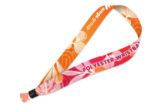 Personalized polyester wristband with full-color sublimation print for events and promotions.