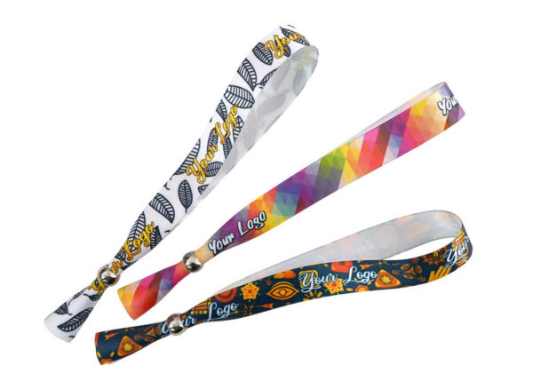 Satin wristbands with full-color sublimation print for promotional and event use. From AMGS Group.