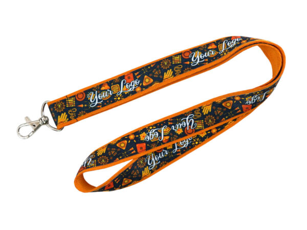 A double-layer sewn-on lanyard with a sublimation print. From AMGS Group