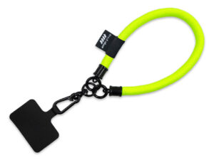 Short tubular wrist lanyard (15 cm) with logo print. Neon color. Available from AMGS Group.