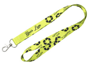 Eco-friendly rPET lanyard with print, designed to be worn around the neck by AMGS Group
