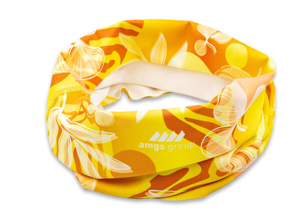 Promotional microfiber gaiter with logo—printed outer side for events or branding.