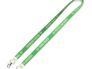 Waterproof paper lanyard with two carabiners, general view. Printed using sublimation technology. Available at AMGS Group.