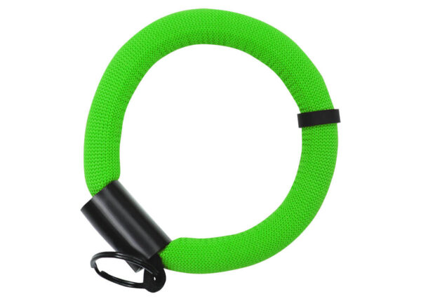 Floating wrist strap for keys with a print area. Fluorescent green color with metal clasp. Available at AMGS Group.