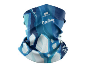 The Loop Ice Cooling Bandana in blue. A great promotional item for hot days from AMGS Group.