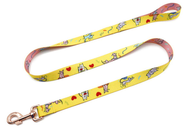 Personalized dog leash with full-color sublimation print and cartoon animal pattern.