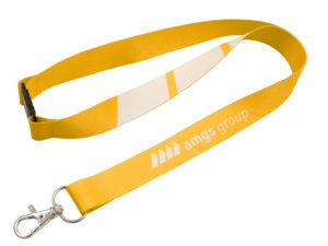Custom Printed Lanyard with Safety Breakaway mechanism that disconnects under sudden pull. Sublimation print. AMGS Group.