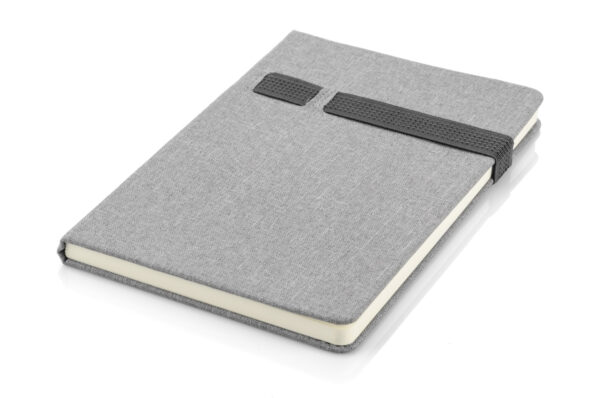 Branded notebook HOLDI A5 with linen-look cover, customizable with company logo.