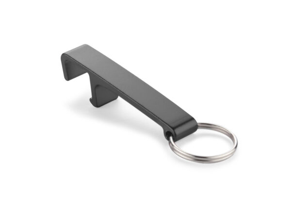 Promotional keychain 3 in 1 LON with branding – aluminum key pendant, bottle opener, and phone stand.
