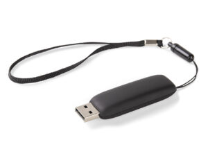 16GB USB flash drive MILANO with illuminated logo engraving and lanyard, perfect promotional gift.