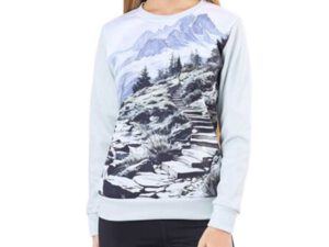 Custom womens thermoactive sweatshirt. Ribbed cuffs and hem detail on a customized women's thermoactive sport sweatshirt. AMGS Group.