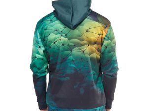 Double-layer men’s hoodie with an abstract print in shades of green. A great choice for winter campaigns – check it out at AMGS Group.
