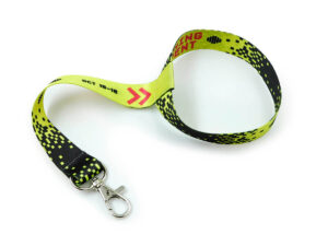 Yellow and black sublimation cup holder lanyard with Gaming Event print.