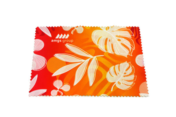 Colorful microfiber cloth 10×15 cm – vivid sublimation print, certified and eco-friendly quality from AMGS Group.