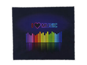 Colorful microfiber cloth with equalizer print – eye-catching promotional accessory for the music and tech industry, from AMGS Group.