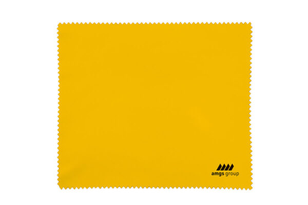 Microfiber cloth 15×18 cm – vivid yellow color, full-color sublimation print and certified quality by AMGS Group.